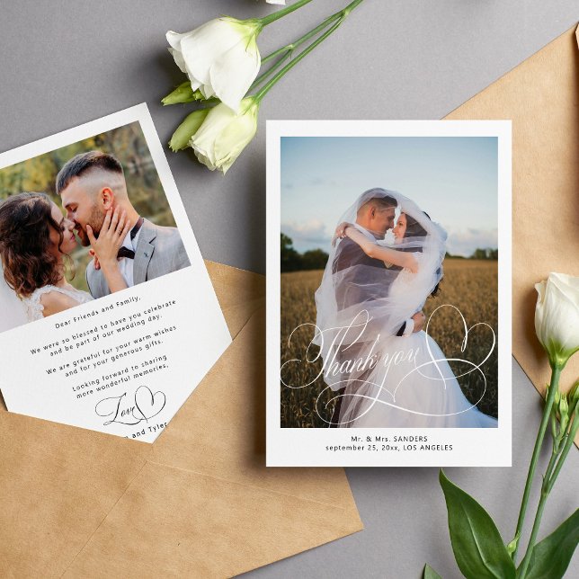 Carte De Remerciements Calligraphie classique script photo mariage (Créateur téléchargé)