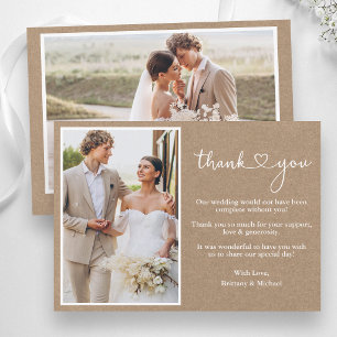 Carte De Remerciements Calligraphie Cœur Kraft Rustique Mariage 2 Photo
