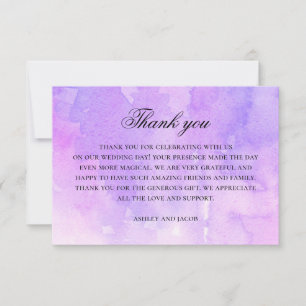 Carte De Remerciements Calligraphie de mariage aquarelle violet et lilas