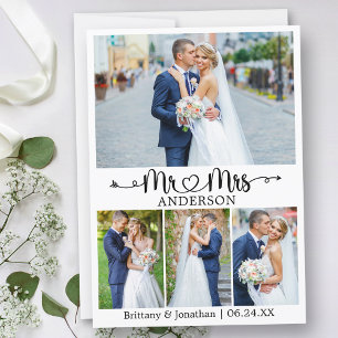 Carte De Remerciements Calligraphie de mariage Cœur M. et Mme 4 Photo