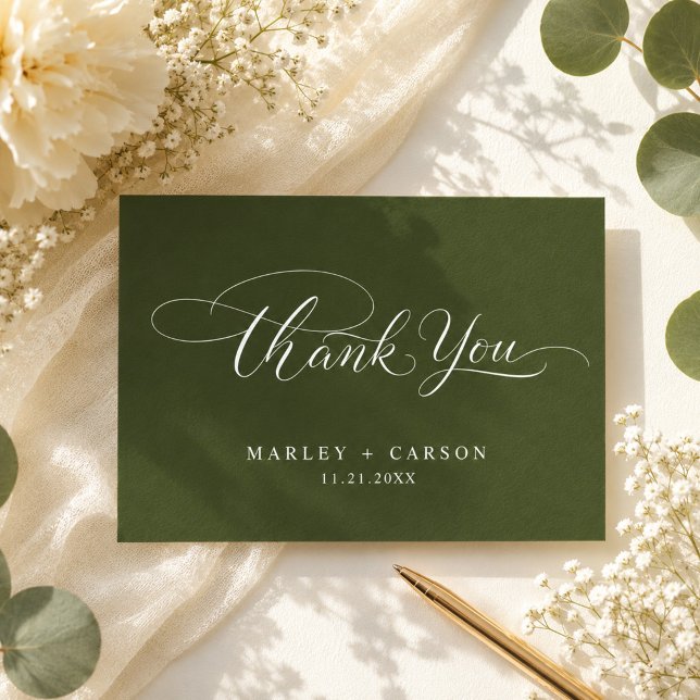 Carte De Remerciements Calligraphie de script moderne mariage vert olive (Créateur téléchargé)
