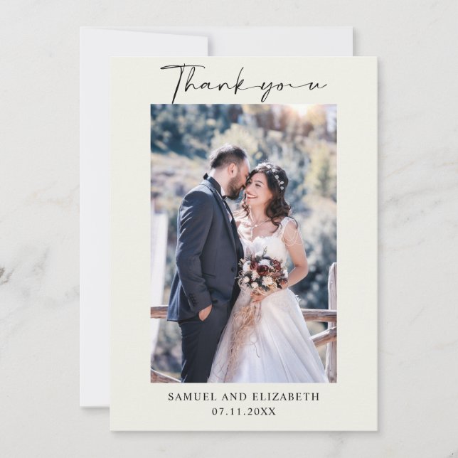 Carte De Remerciements Calligraphie de script photo Mariage simple (Devant)