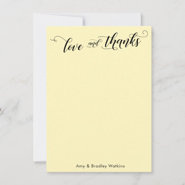 Carte De Remerciements Calligraphie Élégante Remerciements Jaune Pâle (Devant)
