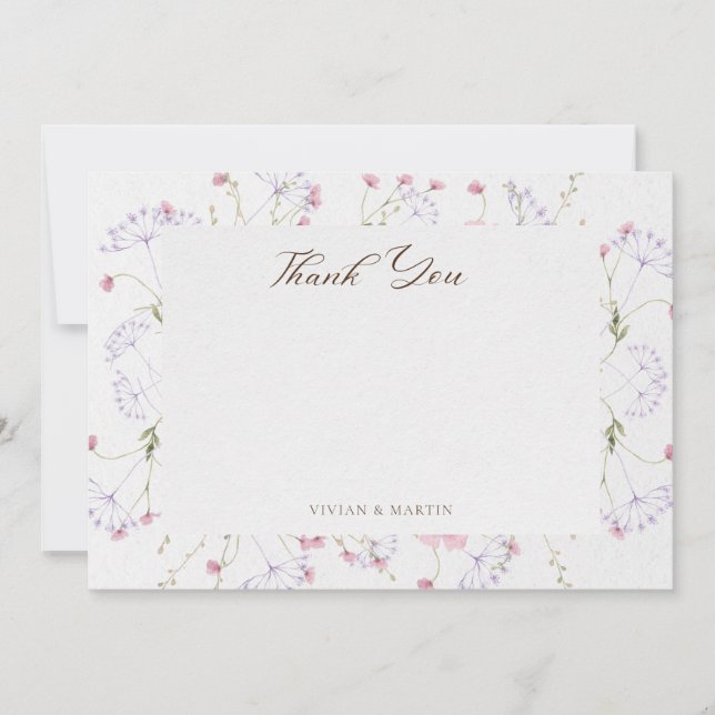 Carte De Remerciements Calligraphie Fleur sauvage d'aquarelle délicate (Devant)