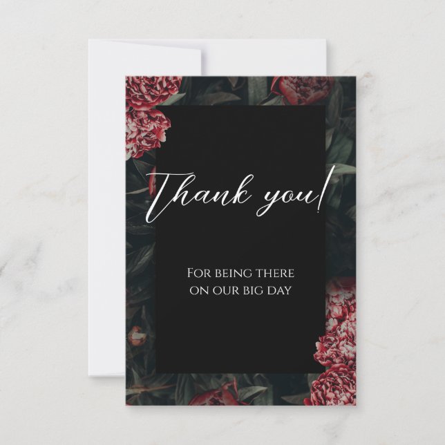 Carte De Remerciements Calligraphie Floral Peony Mariage gothique (Devant)