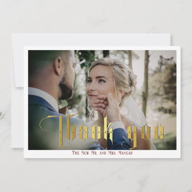 Carte De Remerciements Calligraphie gothique Monogramme Mariage élégant P (Devant)