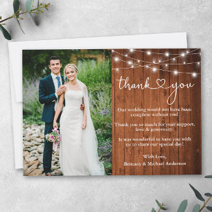 Carte De Remerciements Calligraphie Heart Wood Lights Mariage Photo