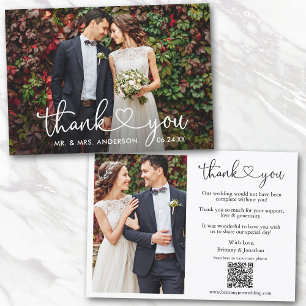 Carte De Remerciements Calligraphie Mariage cardiaque QR Code 2 Photo