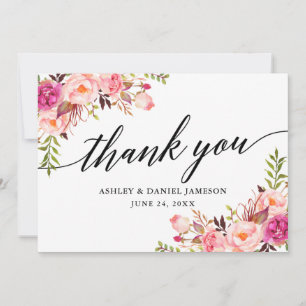 Carte De Remerciements Calligraphie Mariage floral rose