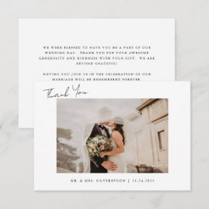 Carte De Remerciements Calligraphie minimale pour photo de mariage