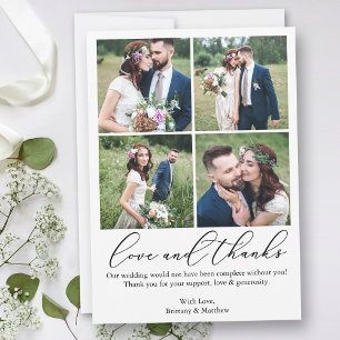 Carte De Remerciements Calligraphie minimaliste 4 photos mariage amour