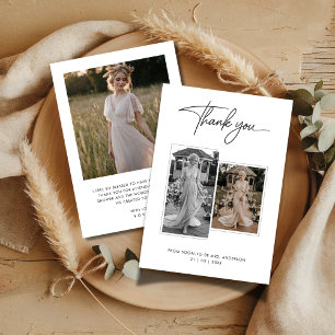 Carte De Remerciements Calligraphie Moderne 3 Photo Baby Shower de Mariag