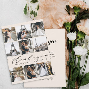 Carte De Remerciements Calligraphie moderne 9 Photo Collage Off White