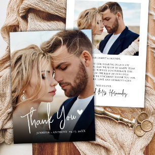 Carte De Remerciements Calligraphie moderne Amour Coeur 2 Mariage photo