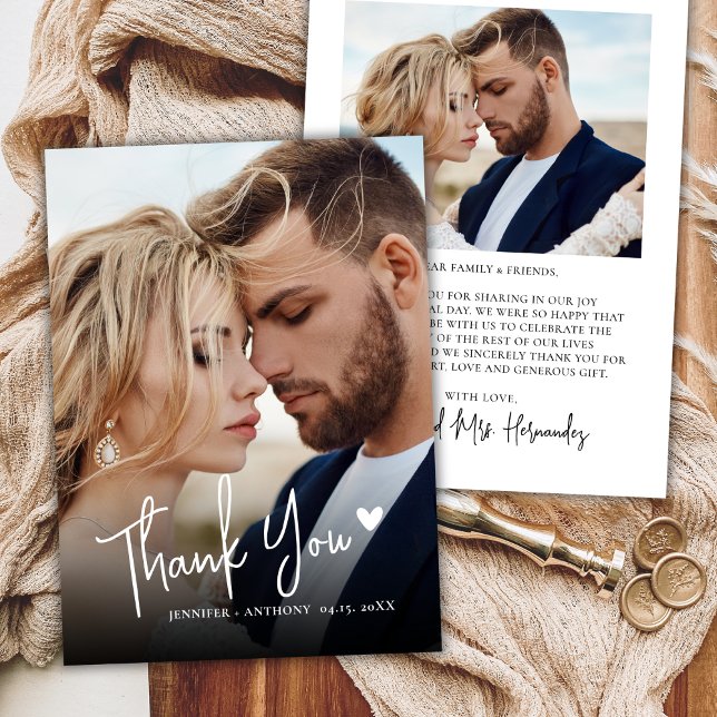 Carte De Remerciements Calligraphie moderne Amour Coeur 2 Mariage photo (Créateur téléchargé)