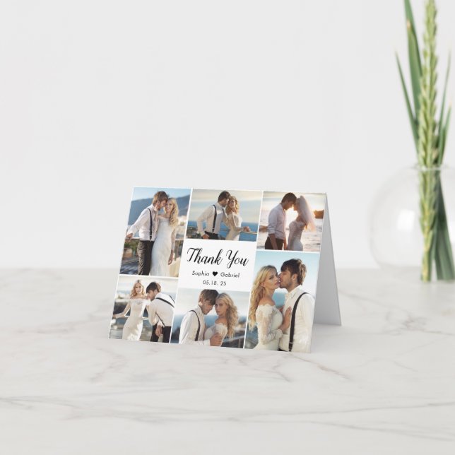 Carte De Remerciements Calligraphie moderne Coeur 6 Photo Collage Mariage (Devant)