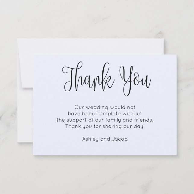 Carte De Remerciements Calligraphie moderne. Écriture simple mariage bleu (Devant)