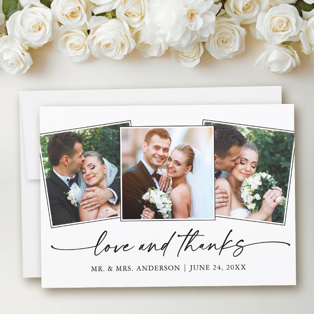 Carte De Remerciements Calligraphie moderne encre stylo amour Mariage 3 P (Customize to add text to back of card.)