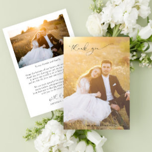 Carte De Remerciements Calligraphie moderne Full Bleed Photo Mariage