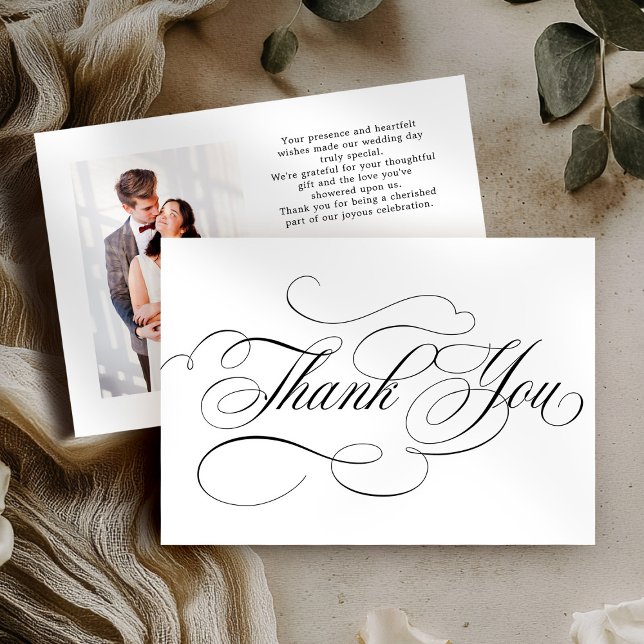 Carte De Remerciements Calligraphie moderne intemporelle mariage noir et  (Modern calligraphy timeless Black & white wedding Thank You Card)
