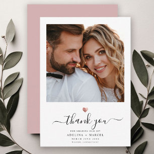 Carte De Remerciements Calligraphie moderne Rose Gold Heart Mariage Photo