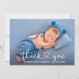 Carte De Remerciements Calligraphie moderne Script Heart Baby Photo