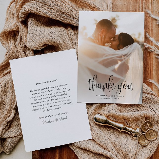 Carte De Remerciements Calligraphie moderne Script Mariage photo (Créateur téléchargé)