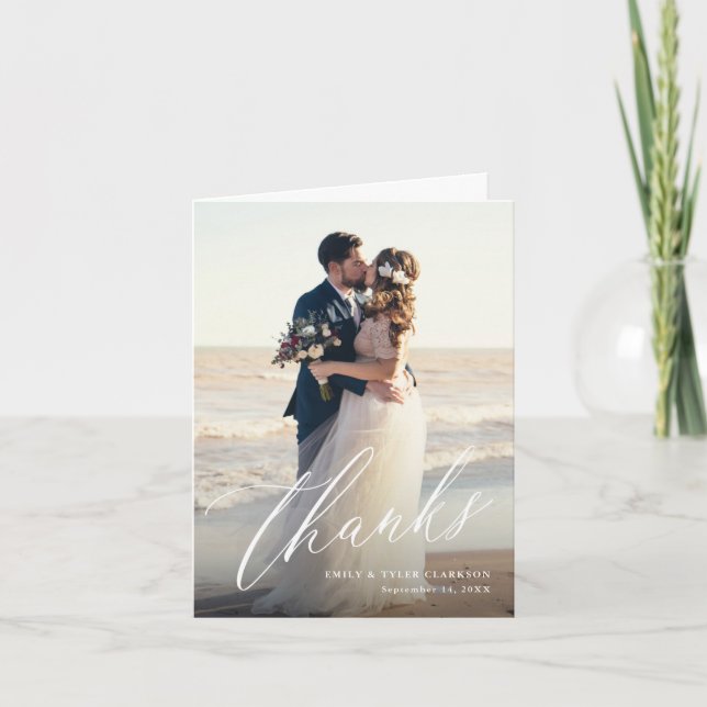 Carte De Remerciements Calligraphie moderne Script Mariage photo (Devant)