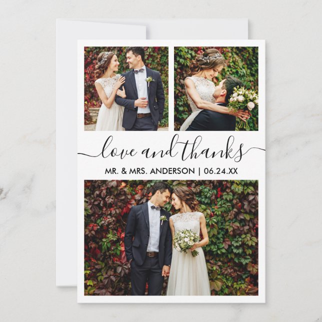 Carte De Remerciements Calligraphie moderne tendance Script Mariage 3 Pho (Devant)