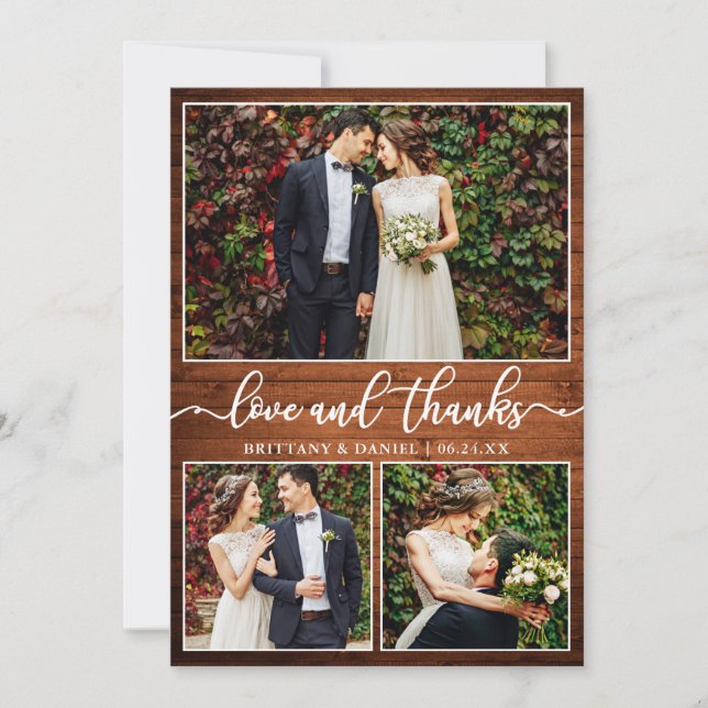 Carte De Remerciements Calligraphie moderne Wood 3 Mariage photo Collage (Devant)