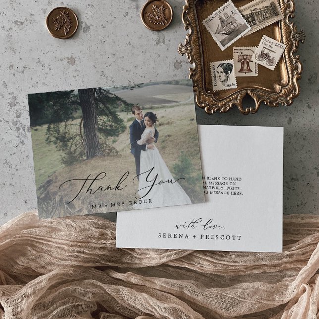 Carte De Remerciements Calligraphie noire délicate - Revêtement photo lég (Créateur téléchargé)