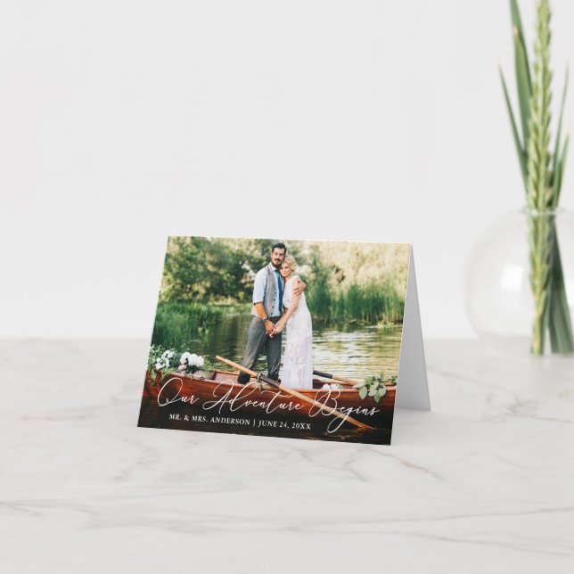 Carte De Remerciements Calligraphie Notre aventure commence Note Mariage (Devant)