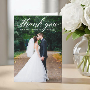 Carte De Remerciements Calligraphie Photo De Mariage Élégant Plié