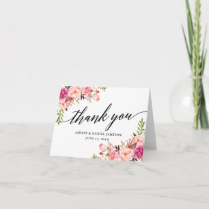 Carte De Remerciements Calligraphie Rose Blush Floral Mariage Note