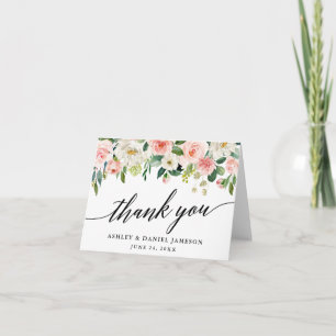 Carte De Remerciements Calligraphie Rose Blush Floral Mariage Note