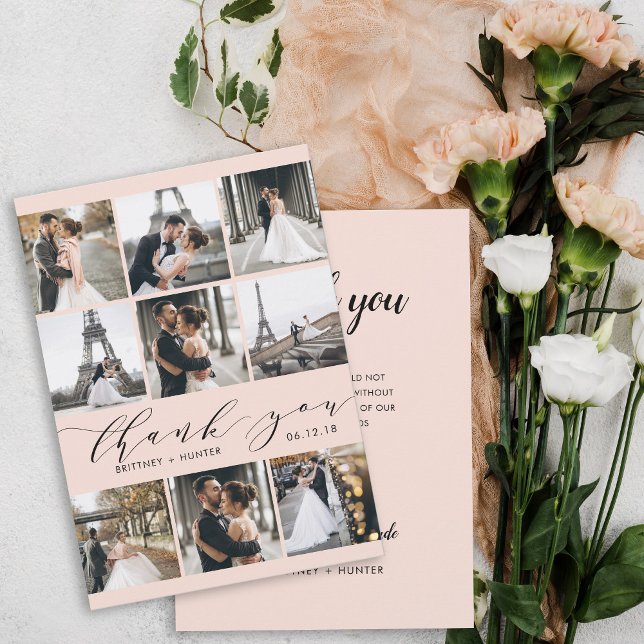 Carte De Remerciements Calligraphie rose vif moderne 9 Collage photo (Créateur téléchargé)
