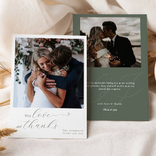 Carte De Remerciements Calligraphie Sage Vert Coeur Mariage 2 Photos