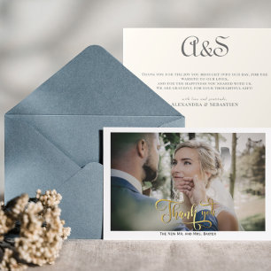 Carte De Remerciements Calligraphie simple et élégante Monogramme Mariage