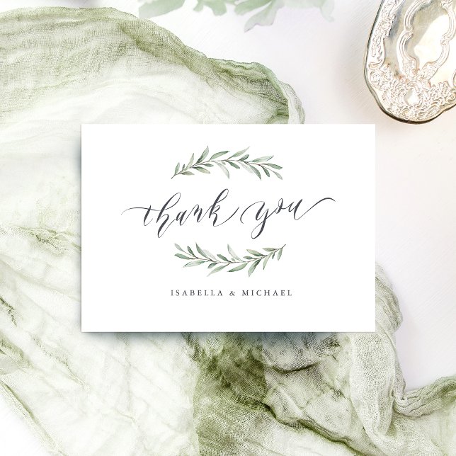 Carte De Remerciements Calligraphie simple verdure rustique (Simple calligraphy rustic greenery thank you card)