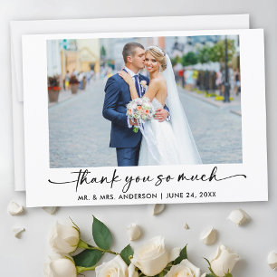 Carte De Remerciements Calligraphie Stylo encre Script Photo Mariage Merc