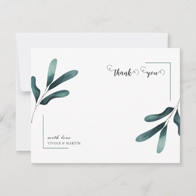 Carte De Remerciements Calligraphie verte de forêt Mariage Eucalyptus (Devant)