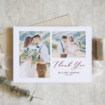 Carte De Remerciements Calligraphie Whimsical Mariage photo rouge<br><div class="desc">Envoyez votre gratitude aux invités pour avoir fait partie de votre journée spéciale avec ce carte de remerciements de collage photo personnalisable. Il présente un script fantaisiste et une typographie classique. Personnalisé en ajoutant vos propres détails et en affichant vos photos mariages préférées.</div>
