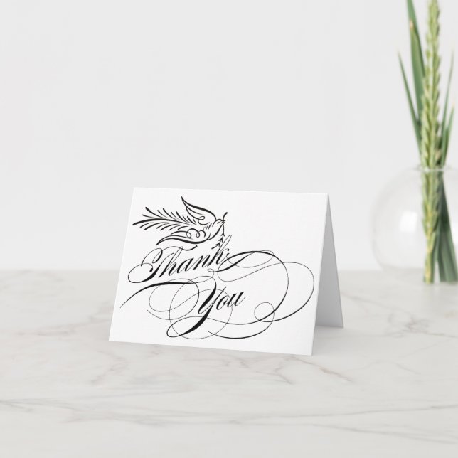 Carte De Remerciements Calligraphy Script Dove Thank (Devant)