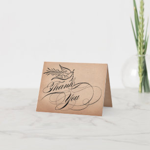 Carte De Remerciements Calligraphy Script Dove Thank