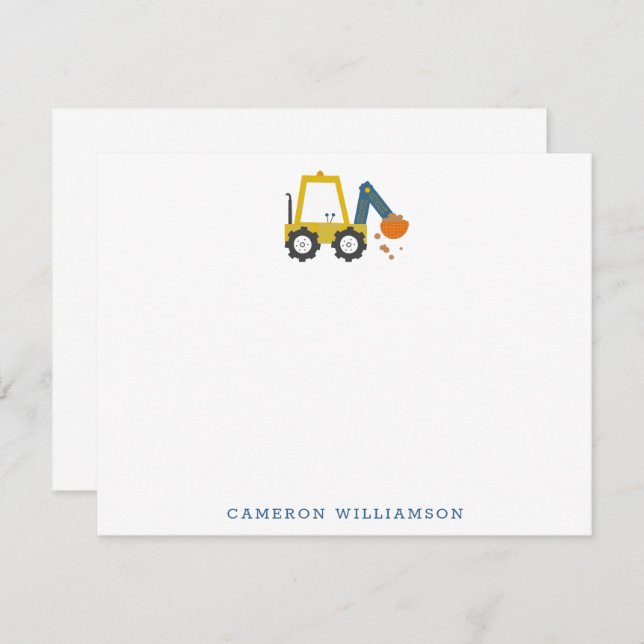 Carte De Remerciements Camion à Digger Jaune Art papeterie personnalisée (Devant / Derrière)