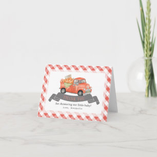 Carte De Remerciements Camion Citrouille rouge En vichy Baby shower