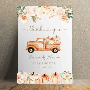 Carte De Remerciements Camion de citrouilles florales automnales rustique