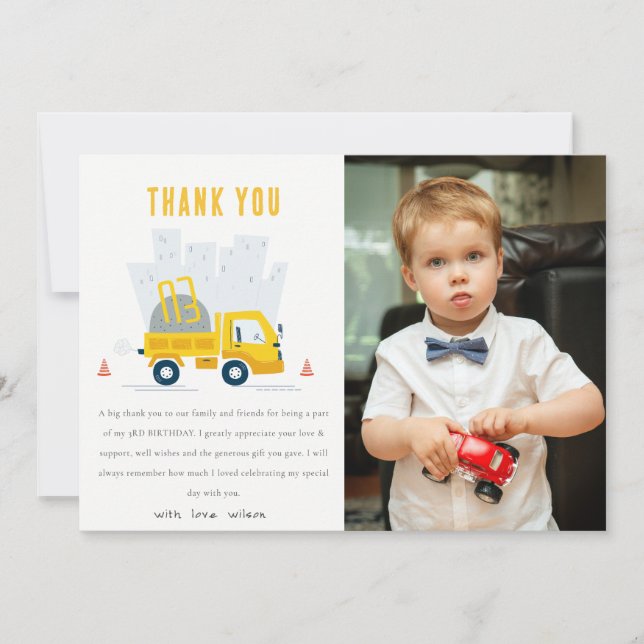 Carte De Remerciements Camion de construction de camions de pompage photo (Devant)