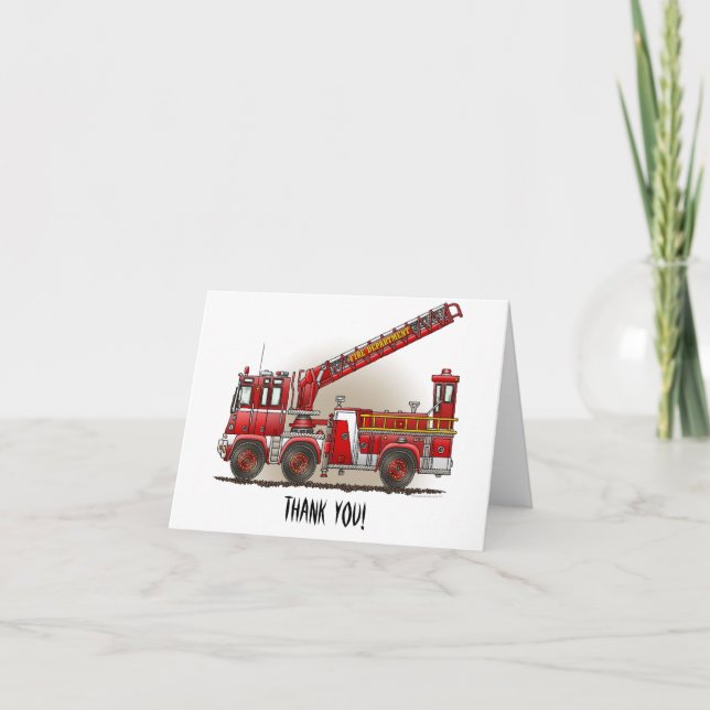 Carte De Remerciements Camion d'incendie à crochet et à échelle (Devant)