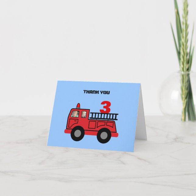 Carte De Remerciements Camion d'incendie rouge Enfant's Birthday Photo Cu (Devant)